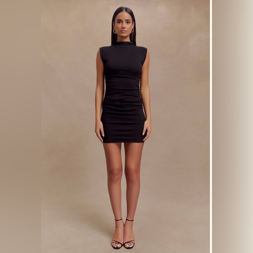 Meshki Black Sleeveless High-Neck Bodycon Mini Dress